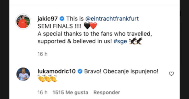 Luka Modric contesta a la publicación de Instagram de Jakic / Instagram