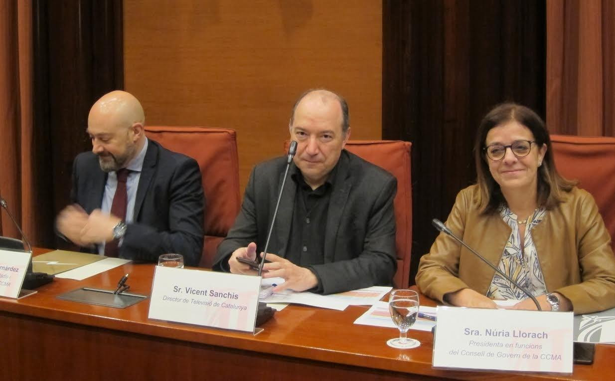 Saül Gordillo, Vicent Sanchis y Núria Llorach, en una comparecencia parlamentaria para hablar de TV3 / EUROPA PRESS