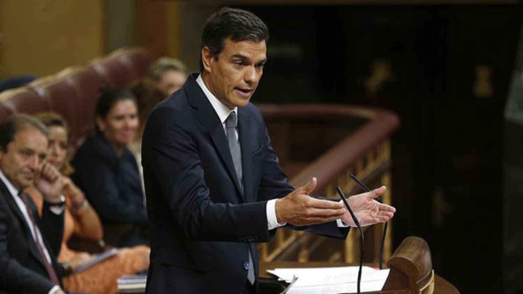 Pedro Sánchez, líder del PSOE, durante el discurso en el Congreso de Diputados el miércoles / EFE