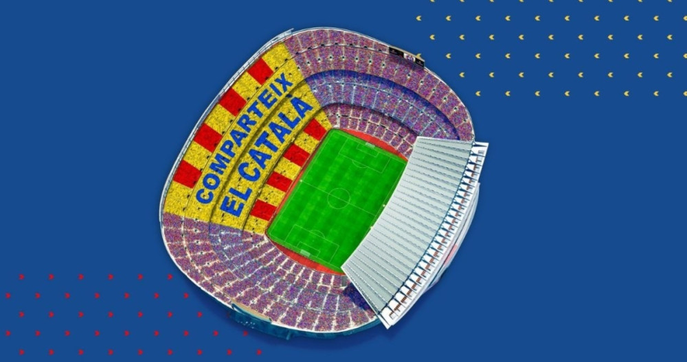 Òmnium muestra un gran mosaico con el lema 'Comparte el catalán' en el Camp Nou / EP