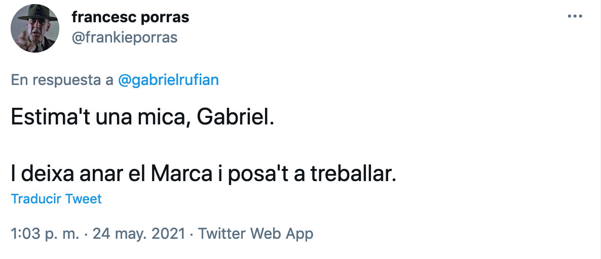 Un tuitero reacciona a la publicación de Gabriel Rufián / TWITTER