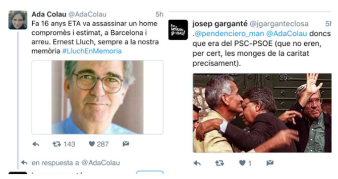La respuesta de Josep Garganté al tuit de Ada Colau sobre Ernest Lluch / TWITTER
