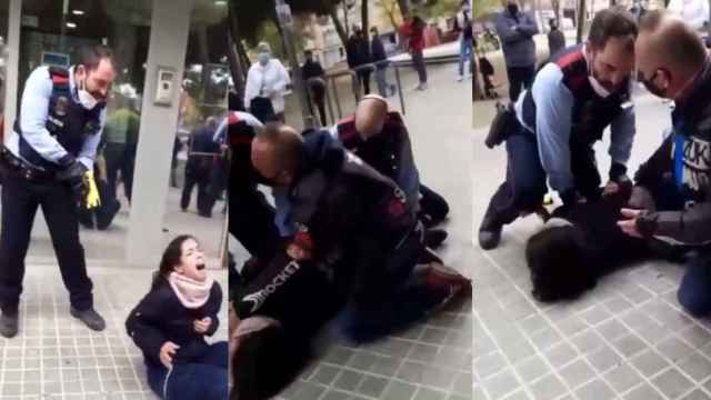 Fotogramas de la actuación de los mossos que reducen a una joven en Sabadell con la pistola Taser / ANNA (TWITTER)