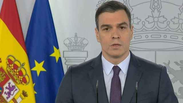 El presidente del Gobierno, Pedro Sánchez, durante su comparencia / MONCLOA