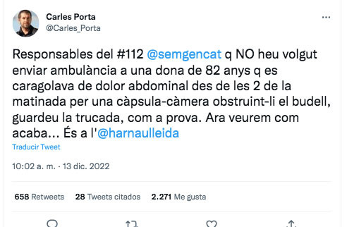 El tuit de denuncia de Carles Porta / CG