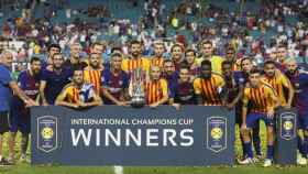 El Barça, celebrando su título de campeón en la International Champions Cup contra el Real Madrid / EFE