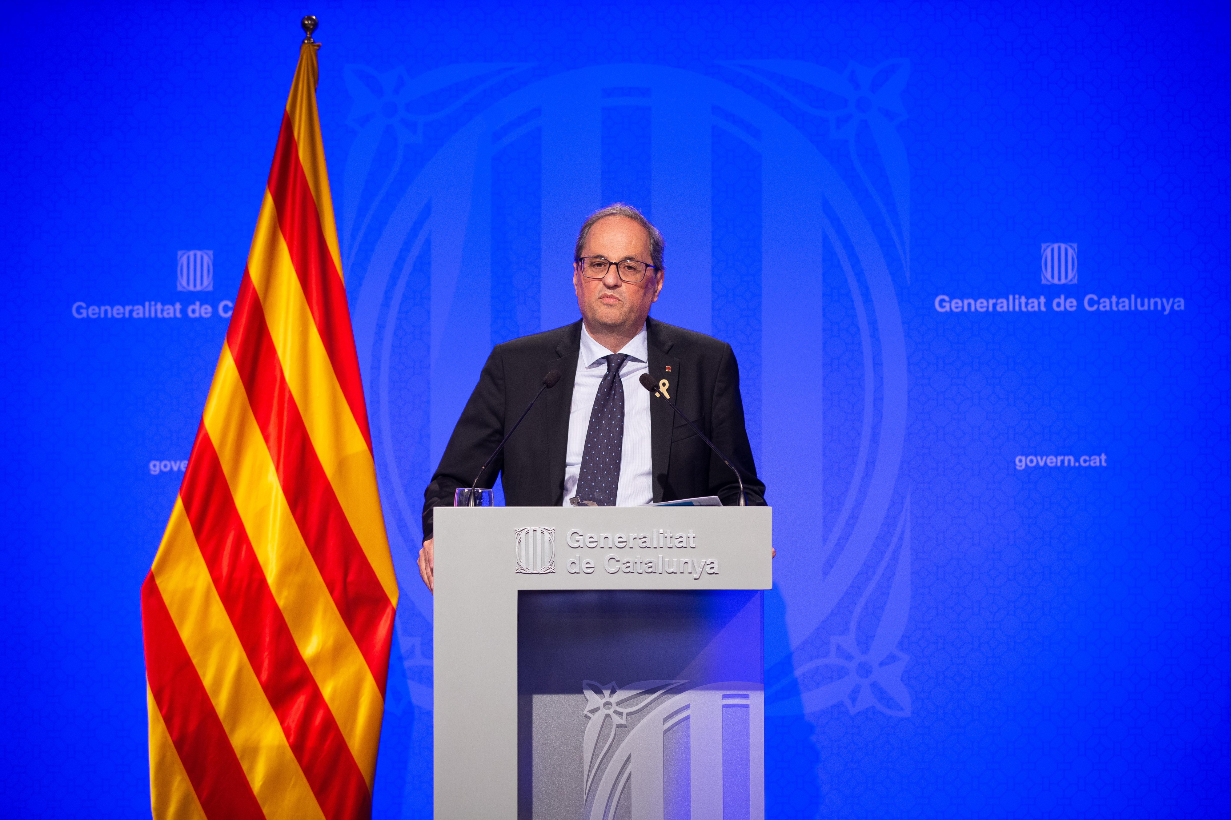 El presidente de la Generalitat, Quim Torra, en la rueda de prensa posterior a la reunión del Consell Executiu / EUROPA PRESS