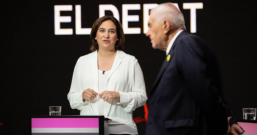 Ada Colau (BComú) y Ernest Maragall (ERC) en el debate de TV3 / EP