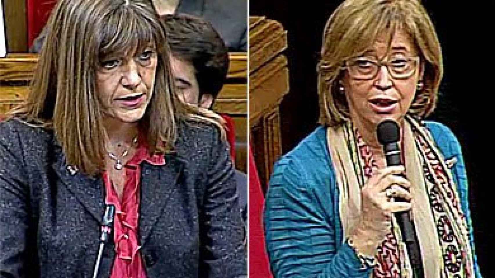 María José García Cuevas (PP) e Irene Rigau (CiU), durante un pleno del Parlamento autonómico.