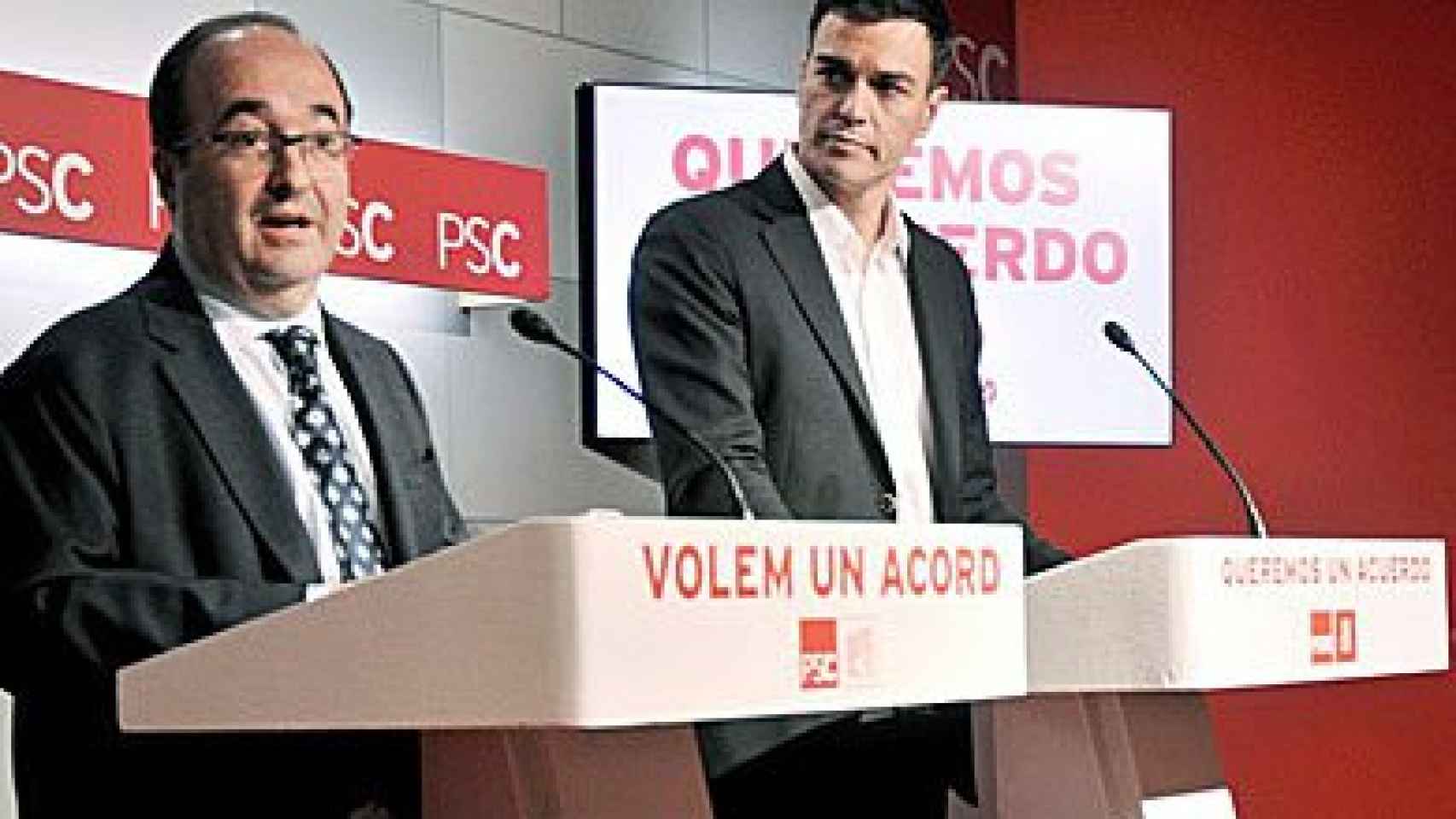El líder del PSC, Miquel Iceta, y el del PSOE, Pedro Sánchez