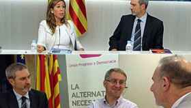 El presidente de SCC, Josep Ramon Bosch, reunido con la líder del PP catalán, Alicia Sánchez-Camacho, y con el portavoz de UPyD en Cataluña, Ramón de Veciana