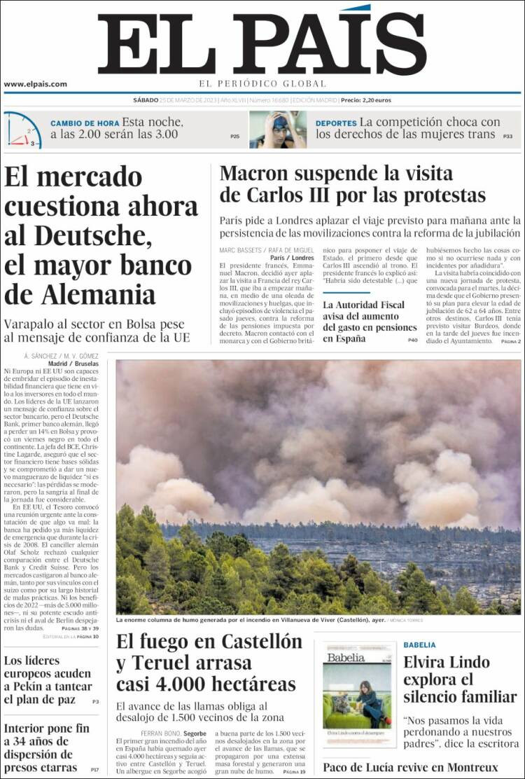 Portada de 'El País' del 25 de marzo / Kiosko
