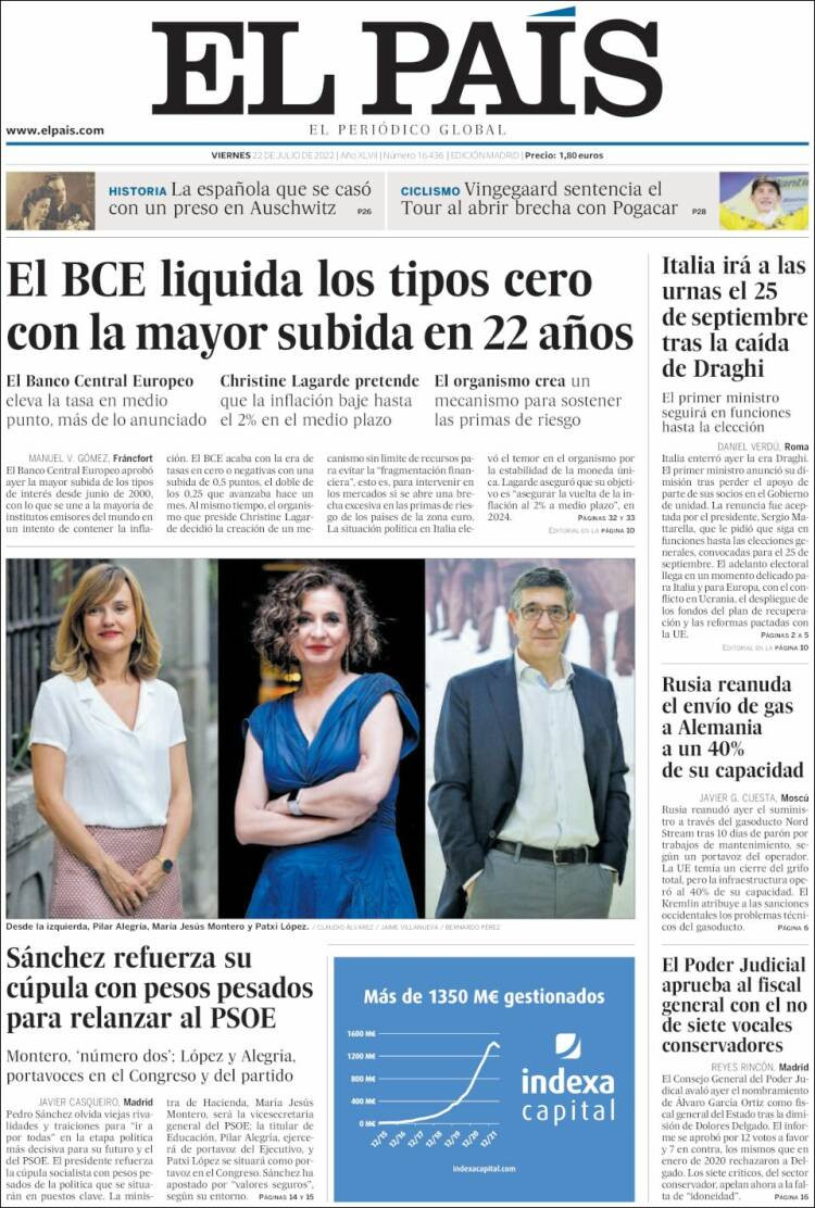 Portada del 'El País' del 22 de julio de 2022