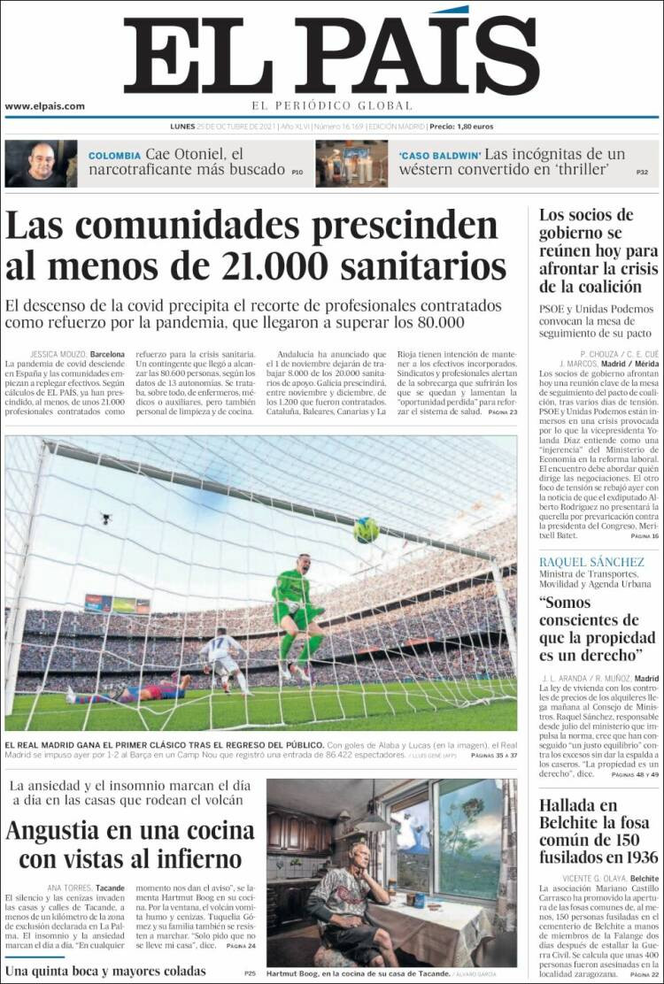 Portada de 'El País' del 25 de octubre de 2021 / KIOSKO.NET