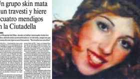 Sonia, la transexual asesinada por un grupo neonazi en la Ciudadela, con la noticia publicada por 'La Vanguardia' el 8 de octubre de 1991 | CG