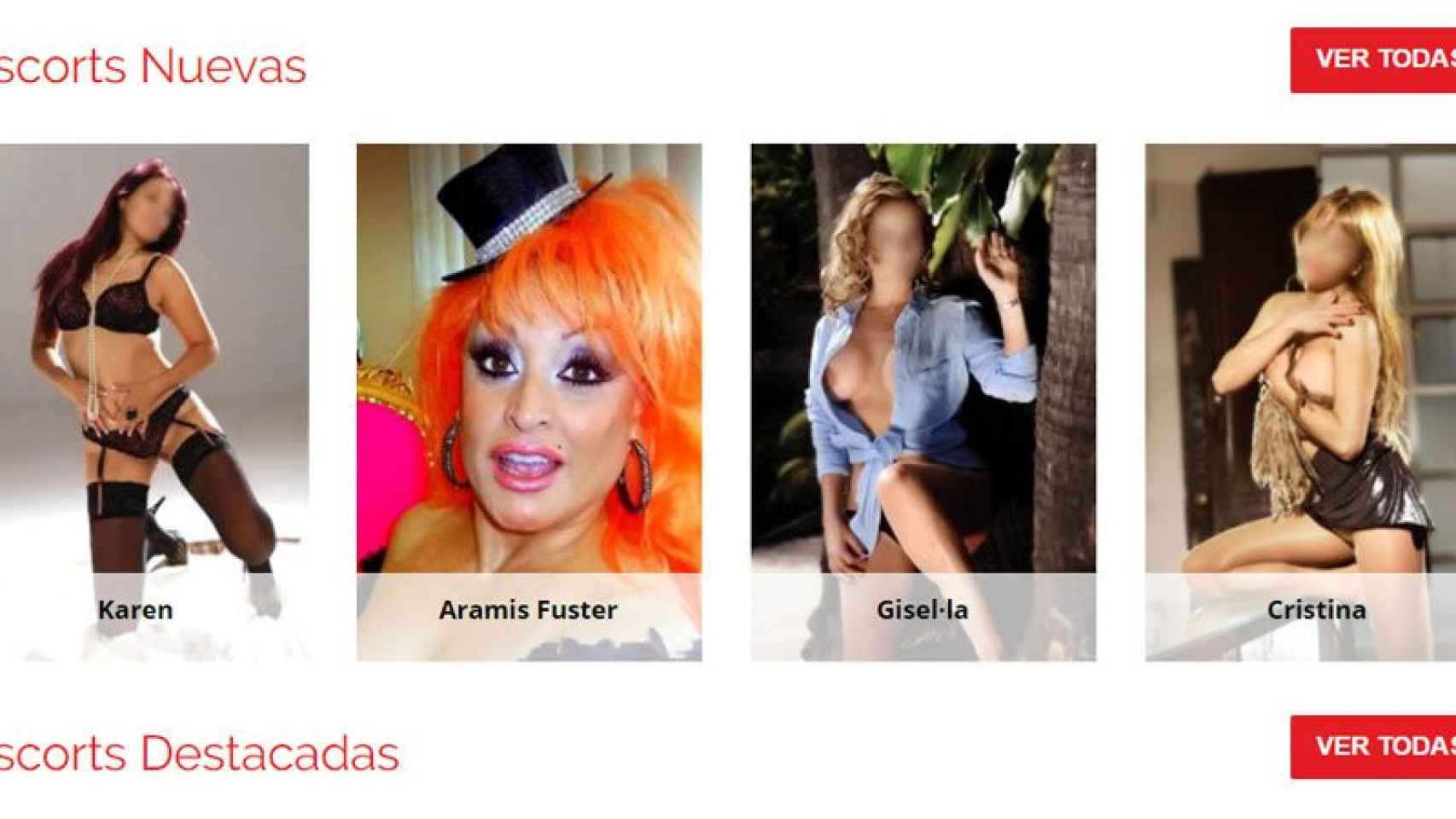 Captura de la web annasolano.com, en la que aparece Aramis Fuster junto a otras 'escorts'.