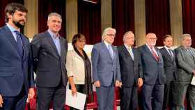 El presidente de Foment del Treball, Josep Sánchez Llibre, y el de Pimec, Josep González, junto al resto de patronos que han participado en el acto empresarial / CG