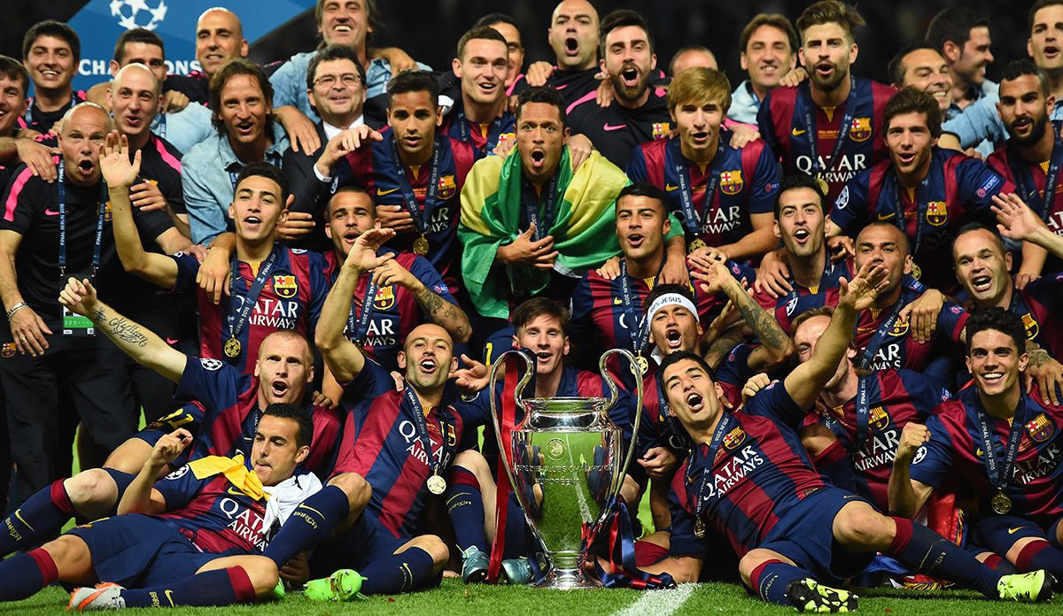 Los jugadores del Barça celebran la Champions de fútbol de 2015 / FCB