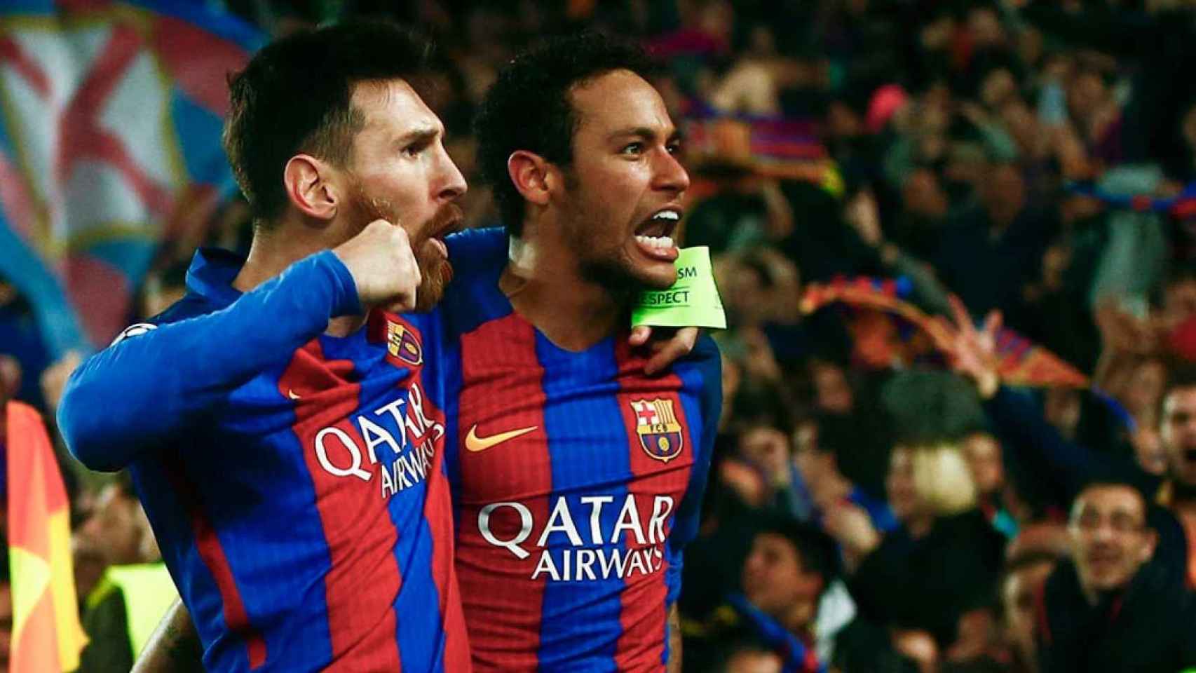 Messi y Neymar celebrando la remontada del 6-1 contra el PSG / Redes