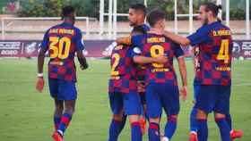 Los jugadores del Barça B, celebrando un gol contra el Valladolid Promesas | EFE