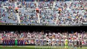 El Camp Nou del Barça antes del inicio del partido ante el Getafe, el segundo con público / EFE
