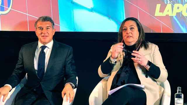 Joan Laporta y María Elena Fort en la presentación de su propuesta sobre el Espai Barça / CULEMANIA