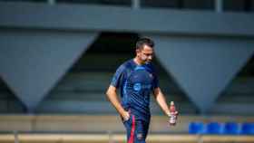 Xavi Hernández, en el entrenamiento del domingo / FCB