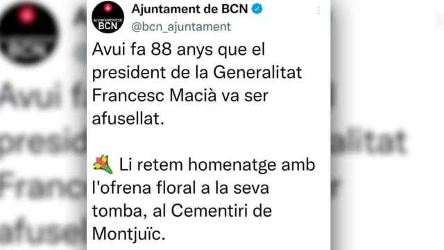 El tuit de la cuenta del Ayuntamiento de Barcelona sobre Francesc Macià / CG