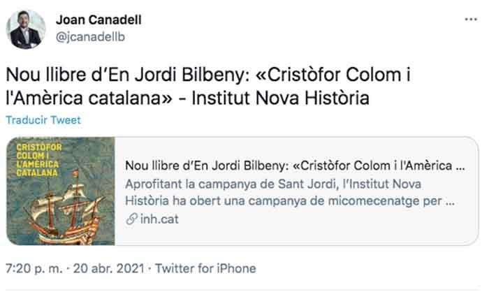 Joan Canadell promociona el revisionismo histórico del Institut Nova Història