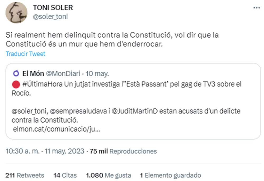 El empresario secesionista Toni Soler, criticando la Constitución Española / TWITTER