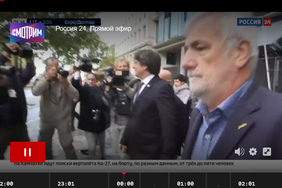 Captura del canal de noticias ruso 24 horas, con la noticia de la detención de Puigdemont