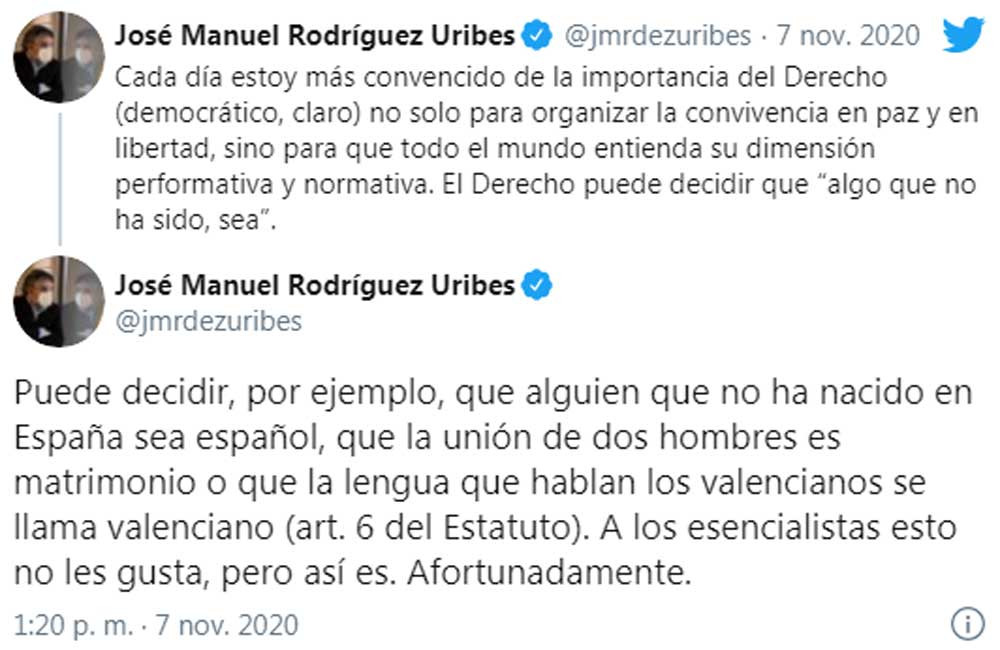Tuits del ministro de Cultura defendiendo el valenciano / TWITTER