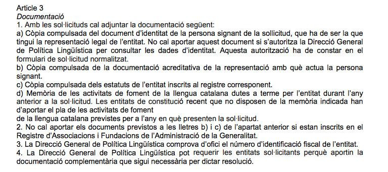 Orden con los requisitos para inscribirse en el censo de entidades que fomentan el catalán