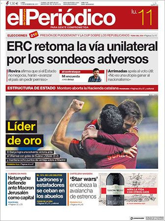 Portada de 'El Periódico de Catalunya' del 11 de septiembre de 2017