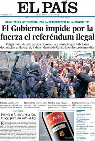 Portada de 'El País' del 2 de octubre de 2017
