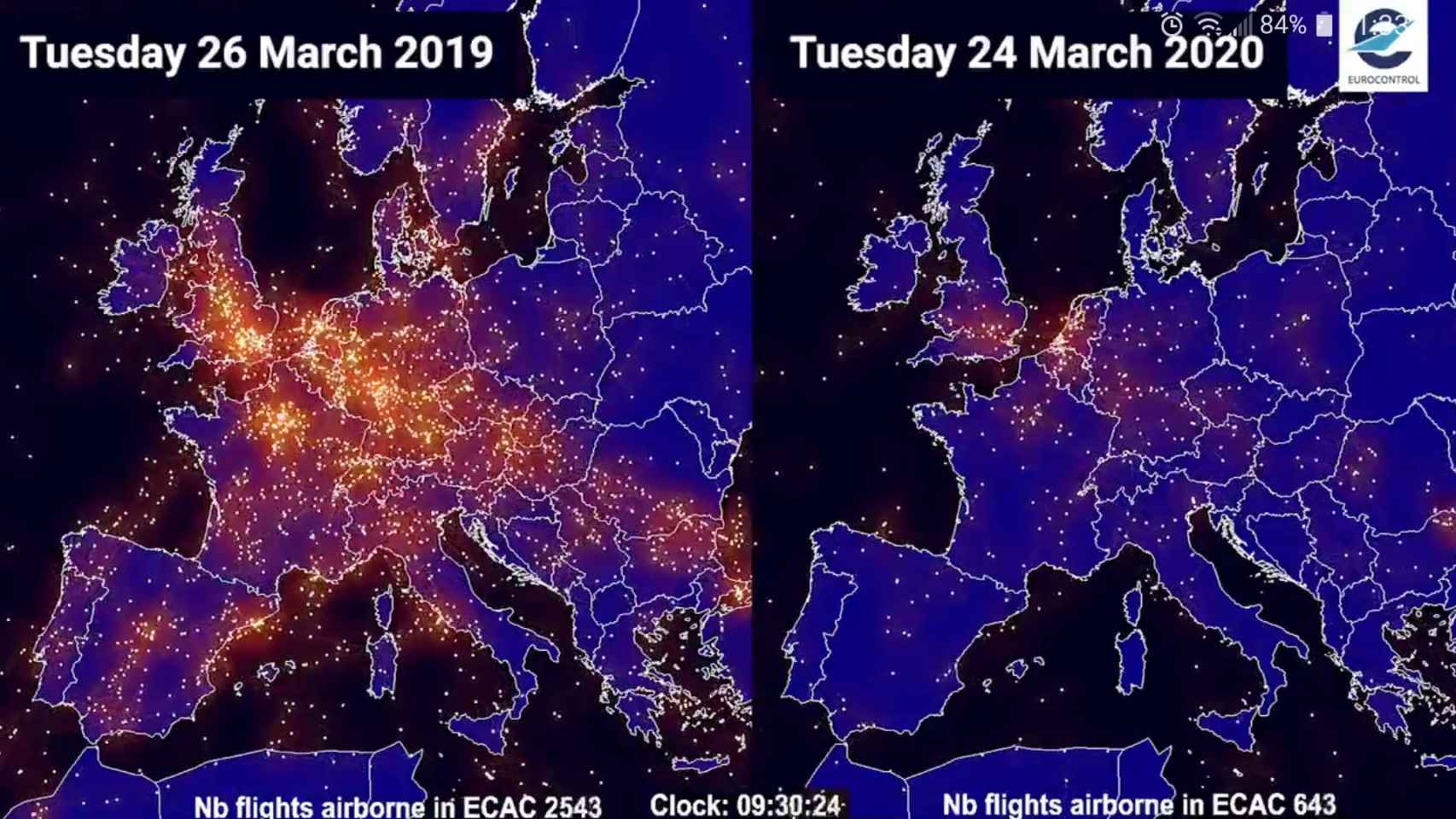 Captura del tráfico aéreo en Europa del 24 de marzo / TWITTER