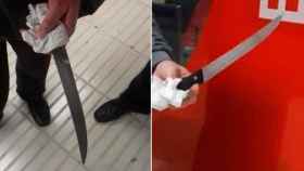 Imagen del cuchillo con el que se agredió a un vigilantes en la estación de Besòs de la L4 del Metro de Barcelona / CG