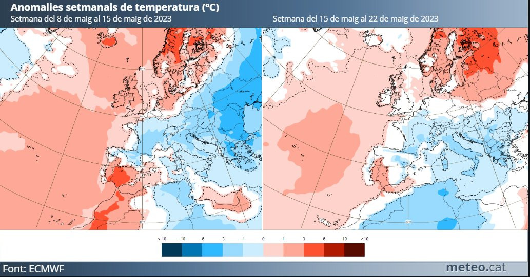 Anomalías semanales de temperatura, según el Servei Meteorològic de Catalunya / METEOCAT