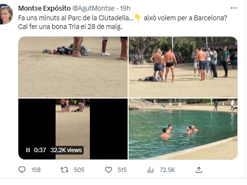 Una usuaria denuncia el incivismo de cinco hombres en el parque de la Ciutadella / TWITTER