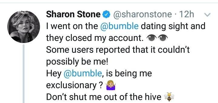 Tuit de Sharon Stone a la 'app' de citas / TWITTER
