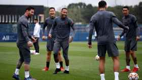 Neymar, Messi y Herrera en un entrenamiento del PSG / EFE
