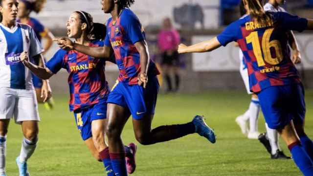 Una foto de Oshoala celebrando el primer gol del Barça / FCB