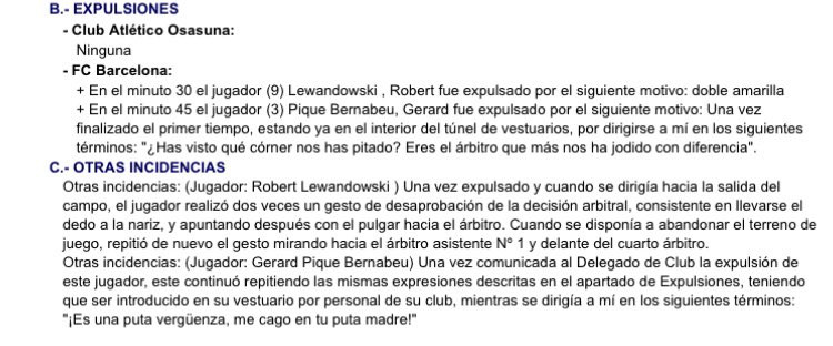 El acta de Gil Manzano sobre las expulsiones de Lewandowski y Piqué / REDES