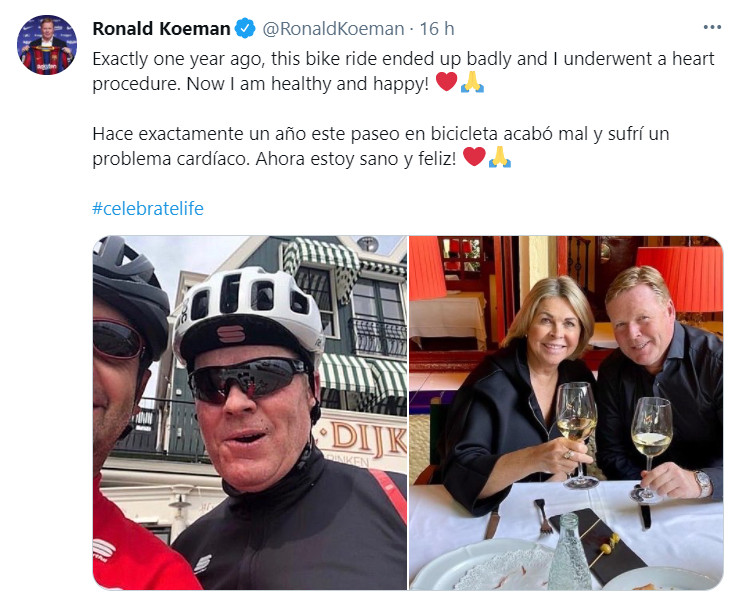 Publicación de Koeman recordando su ataque en el corazón / Redes