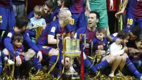 Una foto de archivo de los jugadores del Barça celebrando la Copa del Rey junto a sus hijos / EFE