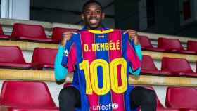 Dembelé celebrando su partido número 100 con el Barça / FC Barcelona
