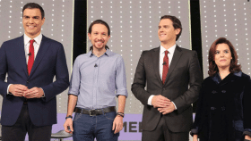 Debate a cuatro: Pedro Sánchez (PSOE), Pablo Iglesias (Podemos), Albert Rivera (Ciudadanos) y Mariano Rajoy (PP), no Soraya (en la imagen), participarán.