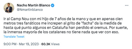Mensaje de Nacho Martín Blanco en redes / TWITTER