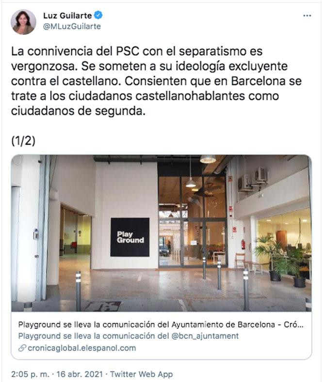 Uno de los tuits de Luz Guilarte por el concurso de comunicación del ayuntamiento / CG
