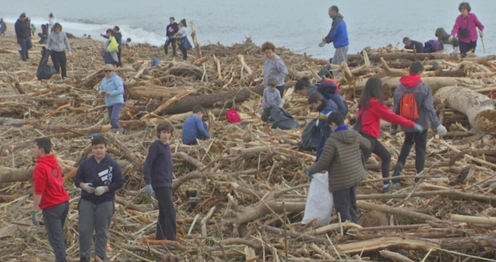 Voluntarios limpian la playa de Arenys de Mar / 324